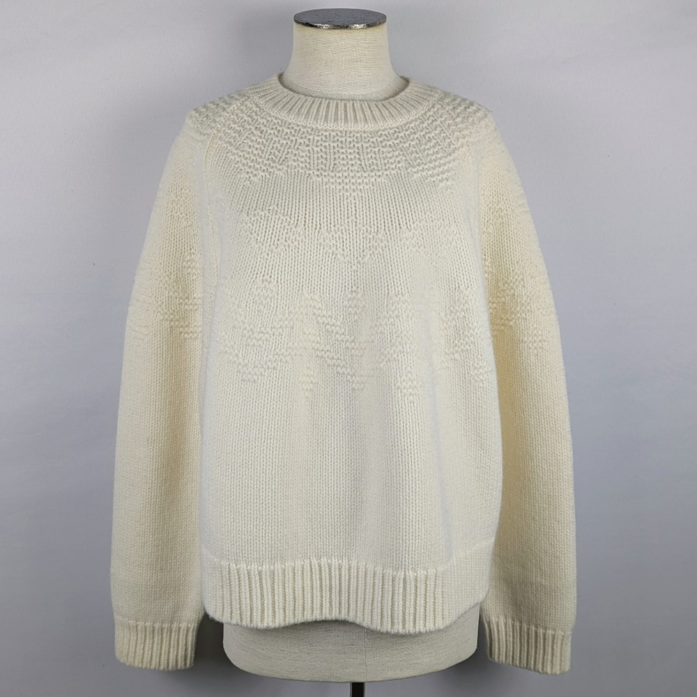 Vince Sweater Fair Isle Textured 100% Wool Raglan Sleeves Off White L NWT